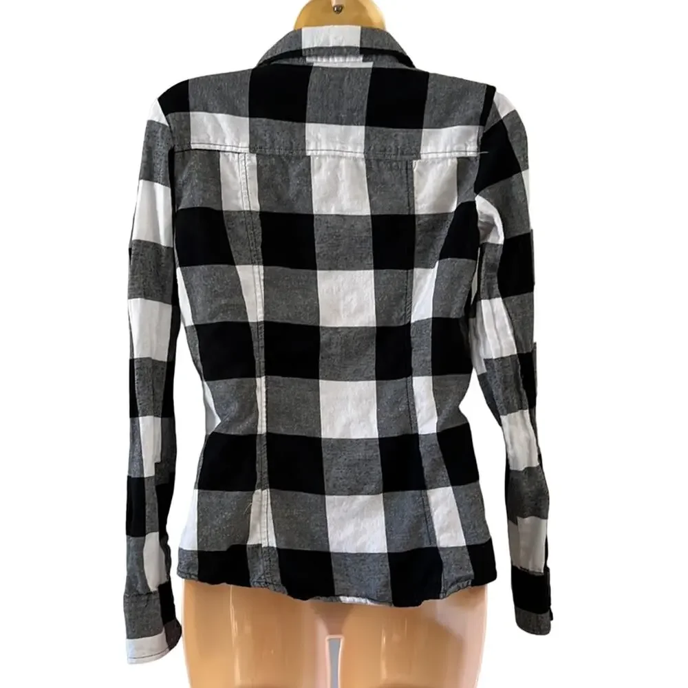 Nollie Slim Fit Juniors Size M Black & White Check Blouse Button Down Preppy